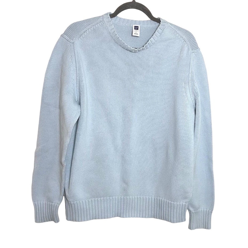 GAP Cotton Knit Sweater Unisex Large‎ Light Blue Crew Neck Pullover Casual